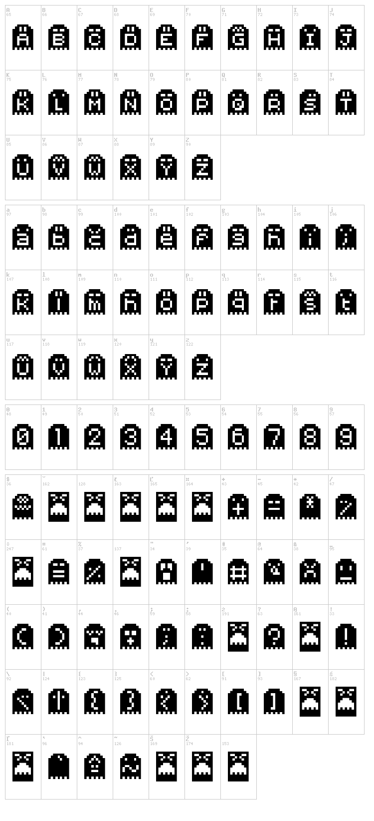Spoopy Ghost Pixels font map